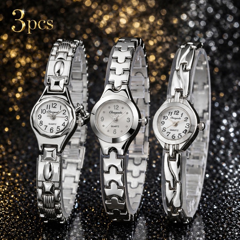 Luxury Watch With Arabic Numerals - 3 Pieces Fashion Women Watches Set