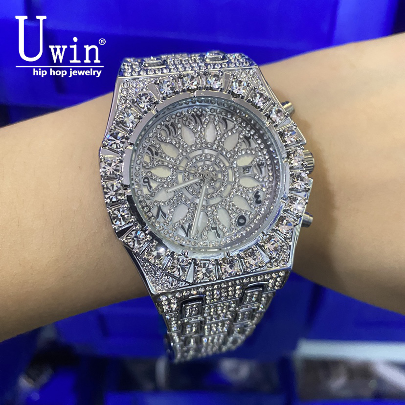 Luxury Watch With Arabic Numerals - Uwin Luxury Full Paved Sunflower Dial