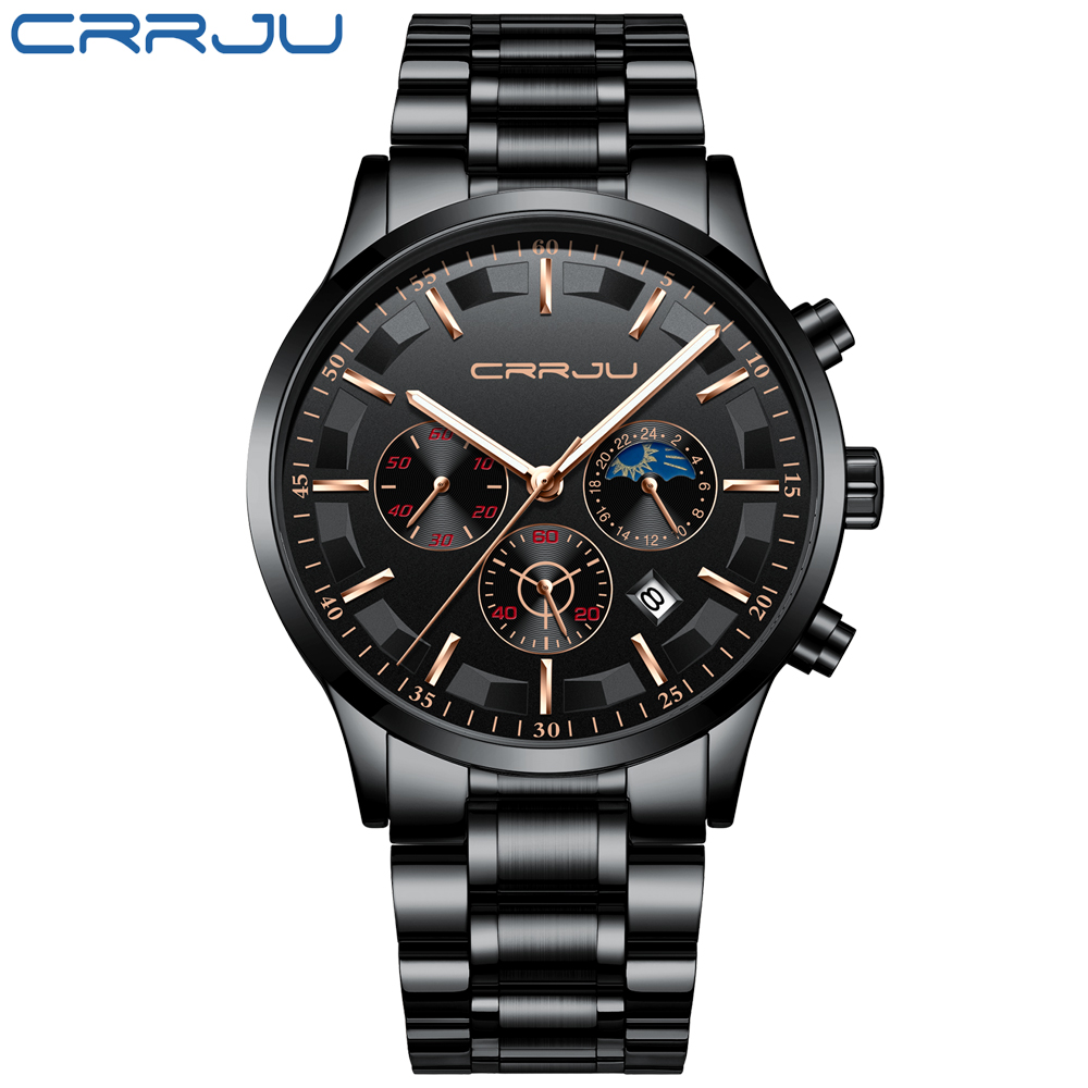 CRRJU Mens Watches Top Brand L - Luxury Watch All Black ulasan dan harga