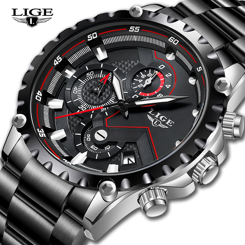 LIGE Top Brand Luxury Mens Fas - Luxury Watch All Black ulasan dan harga