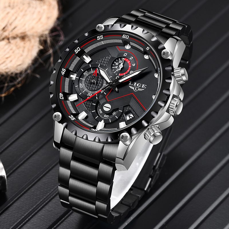 LIGE Top Brand Luxury Mens Fas - Luxury Watch All Black ulasan dan harga