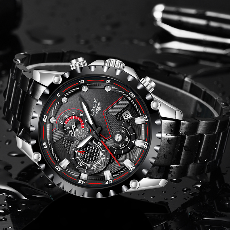 LIGE Top Brand Luxury Mens Fas - Luxury Watch All Black ulasan dan harga
