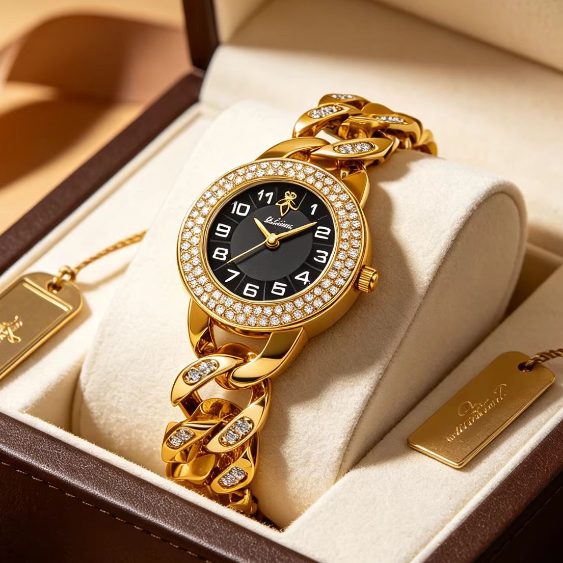 YaLaLuSi Gold Cuban Chain Wome - Luxury Watch With Arabic Numerals ulasan dan harga